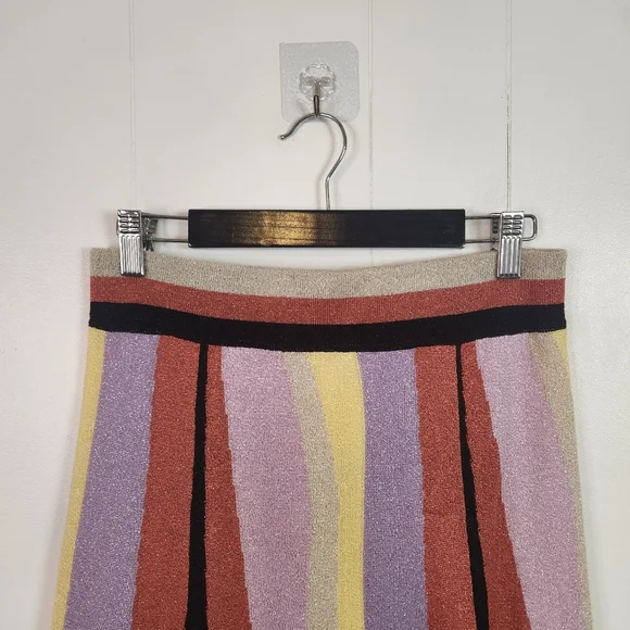 Anthropologie Laia Pink Purple Stripe Midi Knit Swing Skirt Size Small Mod Artsy - Picture 5 of 12
